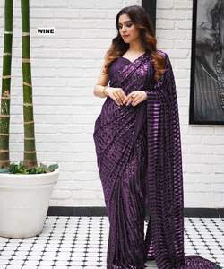 Ropa de fiesta bordada pesada Nueva colección Todos los tamaños y colores Tela de red bordada Ropa de mujer India Saree listo con prenda - Product Image 6