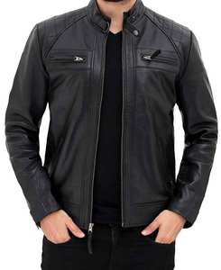 Hermosa chaqueta de cuero de vaca pura de color oscuro Transpirable Tallas grandes para hombres - Product Image 1