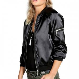แจ็กเก็ตบอมเบอร์ไซส์ใหญ่พิเศษแบบลำลองสำหรับผู้หญิงผ้าซาตินสีดำคอปกตั้งมีซิปกระดุมทรงหลวมผ้าไมโครไฟเบอร์สำหรับฤดูหนาว - Product Image 1