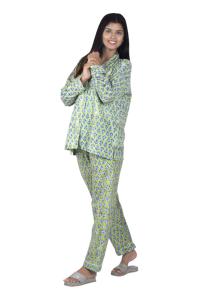 Handmade Cotton <b>Women's</b> Lightweight Floral Printed Front Quick Dry Loungewear Pajama <b>Set</b> Hand Block Print Night Wear for Summer - Product Image 3