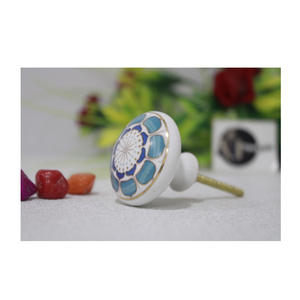 Boutons en céramique Aster bleu bleu forme ronde pour commode armoire porte tiroir meubles décoration de la maison boutons à faible coût Tradnary - Product Image 1