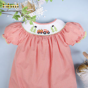 Baby Girls Autumn Smocked Bubble Romper Set con cierre de botón a presión-100% algodón orgánico ODM OEM al por mayor BB2786 - Product Image 1