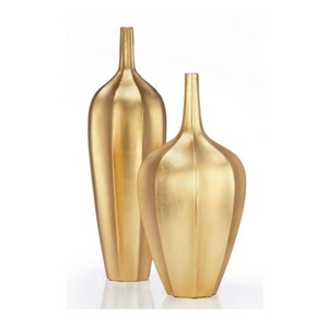 Modern Metal Flower Pot <b>Set</b> of 2 Different Sizes & Shapes Brass/Aluminium Wedding Home Decorative <b>Vase</b> - Product Image 1