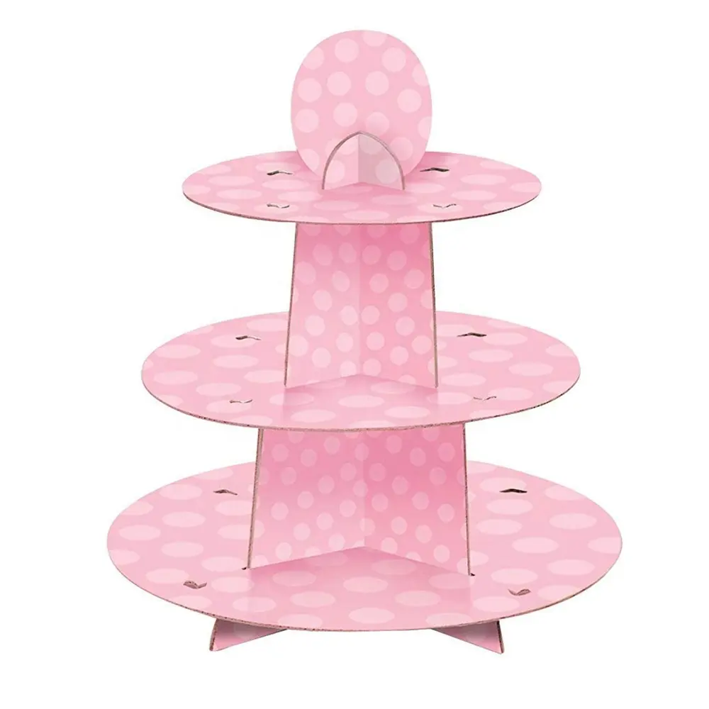 Soporte desechable de cartón para pasteles, conjunto de 3 niveles para magdalenas, decoración para fiestas, color rosa, nuevo estilo, 2022