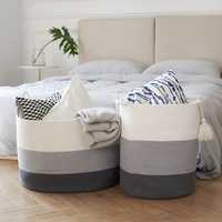 Panier de rangement/laverie en corde de coton naturelle, fait main, grand, rond, écologique et durable, avec poignées, vente en gros