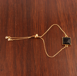 New Arrival square Shape Faceted Black Onyx & Cz Slider Chain <b>Bracelet</b> Gold Plated Adjustable Handmade Collet Setting Jewelry - Product Image 6