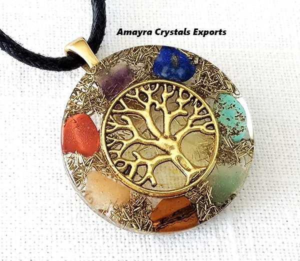 Orgonite Seven chakra Tree of Life Round Pendant Wholesale Orgonite Products From Amayra Crystals Exports India