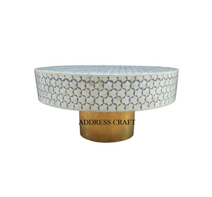 Table basse moderne en incrustation d'os avec cadre en bois forme ronde grise/blanche pour meubles de salon et de maison - Product Image 1
