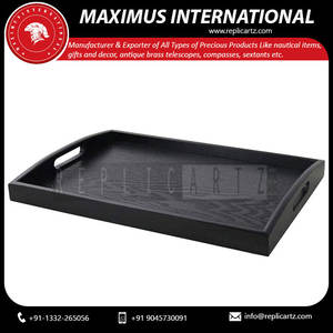 Bandeja de Servir de Madera Estilo Art Deco con Incrustaciones de Hueso y Madreperla |   Bandeja Rectangular Multiusos para Alimentos con Asas, Hecha en India - Product Image 2