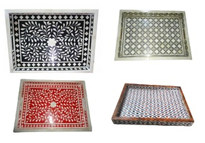 Plateaux de service de haute qualité en bois avec incrustations d'os, multicolores, certifiés EPCH, pour hôtels et restaurants - Product Image 5
