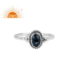 สไตล์วินเทจ925เงินออกซิไดซ์แหวนเครื่องประดับสำหรับผู้หญิงเรียกร้องสีฟ้าบุษราคัมแหวนพลอยขายส่ง - Product Image 1
