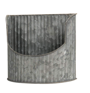 Rustic Silver Metal <b>Vertical</b> Ribbed Design Galvanized <b>Wall</b> Mounted Flower <b>Planter</b> Pots - Product Image 1