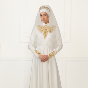 Maxivestido de novia de manga larga, diseño de lujo, para ceremonia nacional, musulmán - Product Image 1