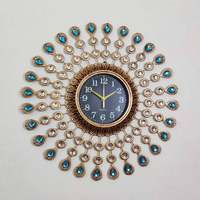 Jam dinding logam badan tembaga batu kristal putih biru kualitas terbaik desain seni mewah motif kuarsa perusahaan pembuat terbesar