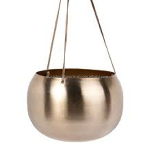 Nickel Plated Round Hanging Planters with Chain-Eco-Friendly Durable Outdoor & Indoor Use - Product Image 3