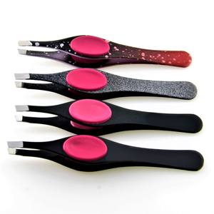 KOUNAIN, herramientas profesionales de belleza, juego de pinzas para cejas negras de acero inoxidable, agarre de silicona, puntas inclinadas, pinzas para desplumar - Product Image 6