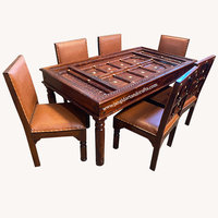 Ensemble de table et de chaises de salle à manger en bois massif de style antique, table de salle à manger sculptée à la main, 6 chaises, meubles de restaurant