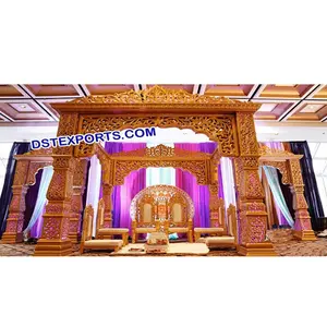 새로운 joha Akbar Mandap 다른 디자인 웨딩 섬유 황금 Mandap 여덟 기둥 웨딩 Mandaps