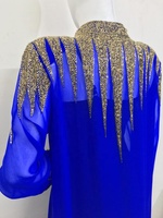 Abaya Kimono Musulmane Modeste à Ouverture Frontale Longueur Ras du Sol, en Georgette Écologique Teinte Unie, Broderie Main et Paillettes Élégantes, pour l'Aïd et le Ramadan