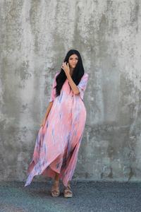 Dernière collection chaude Tie Dye Kaftan tissu rayonne col en V manches courtes maillot de bain femme doux naturel confortable couverture de plage - Product Image 3