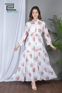 Robe de soirée Exclusive en lin, longue, avec fente centrale et volants, en tissu pur, Georgette avec demi-intérieur, exportation royale - Product Image 3