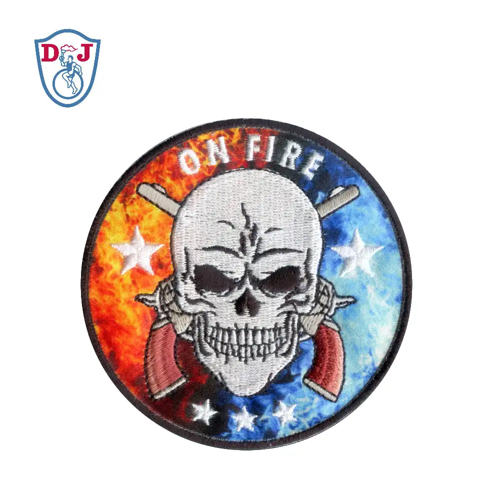 High Quality Skull Design Partial Sublimation Partial Embroidery Patch for Biker Jacket