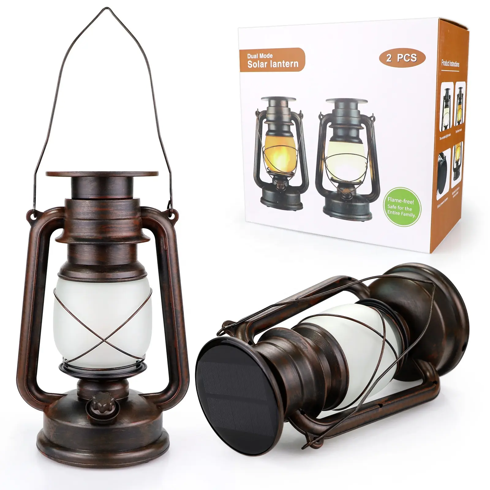 Linterna solar portátil para acampar, farol LED retro de modo dual, venta al por mayor