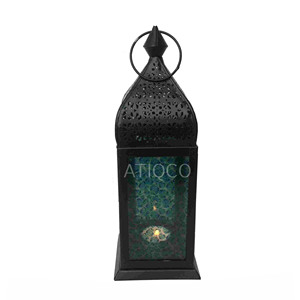 Lanterne carrée en fer noir Atiqco avec motif grue violette, style shabby chic européen, faite à la main, durable, éclairage extérieur pour cour - Product Image 3