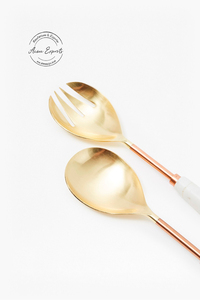 Juego de Servidores de Ensalada con Acabado Dorado de Lujo, Asas Blancas, Ecológico, Apto para Lavavajillas, Utensilios para Ensalada para Comer, Regalos, Presentación de Mesa - Product Image 2