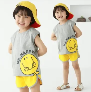 Оптовая продажа, детская одежда в Корейском стиле, хлопок 100%, высокое качество, низкая цена, для девочек и мальчиков, тренировочные наборы Mr Happy