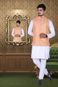 Conjunto Kurta Pant Churidar Blanco, Estilo Formal, Kurta Pajama para Hombre, Diseño de Lino Pathani, Moda Bollywood, Venta al por Mayor - Product Image 3