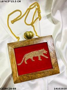 Designer Handmade Wooden Evening <b>Clutch</b> for Women Indian Manufactured Sale Available for <b>Weddings</b> and Special Occasions - Product Image 4