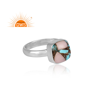Square Cute Natural Copper Pink Opal Turquoise <b>Split</b> Band <b>Ring</b> 925 Sterling Statement <b>Ring</b> Jewelry Wholesaler - Product Image 3