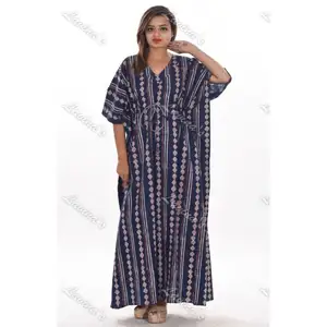 Hand block indigo printed kaftan nightwear maxi dress long nightgown kaftan caftan tunic sleepwear intimate dress