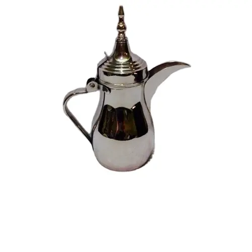 Juego de café de acero de latón plateado, juego de té árabe de latón, tetera de té árabe de cobre, venta al por mayor