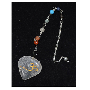 Corazón de cuarzo de cristal con péndulo de curación Om, péndulo para espiga - Product Image 1