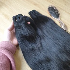 Vente en gros de cheveux humains vierges vietnamiens 100% soyeux, double trame, lisses naturels, 8''-32'', haute qualité, même longueur, échantillon - Product Image 1