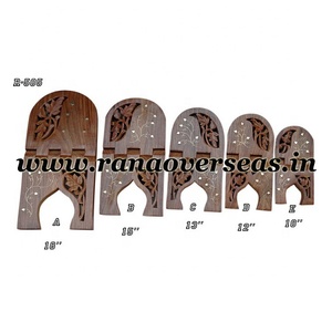 Handmade Wooden Quran Geeta and Bible Holder with Leaf Carved Design Polished Brass Inlay for Home - Product Image 1