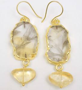 Piedra preciosa de cuarzo citrino natural, joyería de latón chapada en oro de 18 quilates, pendiente de aro de moda, regalo para ella - Product Image 1