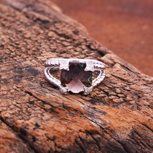 Natural Smoky Quartz Gemstone 925 Sterling Silver <b>Ring</b> Handmade <b>Cushion</b> Shape Silver Engagement <b>Ring</b> Jewelry For Suppliers - Product Image 1