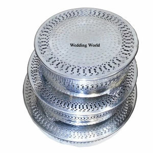 <b>Set</b> Of Two Gold Finished Metal Cake Stand Round Shape <b>Kitchen</b> Decorative Handmade Premium Quality Handmade Fancy Cake Stand - Product Image 3