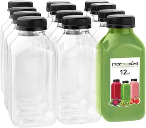 Plastic Juice Bottles with Lids Juice Drink Containers with Caps for Juicing Smoothie Drinking Cold Beverages12 Oz