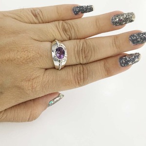 <b>Statement</b> Trendy 925 Sterling <b>Silver</b> Amethyst <b>Rings</b> Fashion Jewelry Oval Cut Bezel Setting Wedding Engagement Women/Unisex - Product Image 5