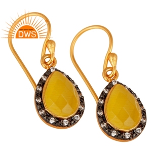 Pendientes de Plata de Ley con Baño de Oro, Diseño de Gota, con Piedra Lunar Amarilla y Circonita, Colección Clásica de Joyería, Venta al por Mayor - Product Image 2