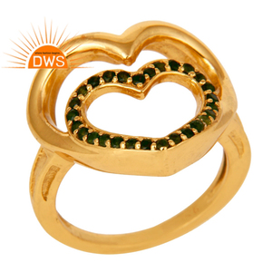 Love Sign Heart Shape Gold Plated 925 Silver Ring Wholesale Green Tourmaline Gemstone Ring Jewelry - Product Image 1
