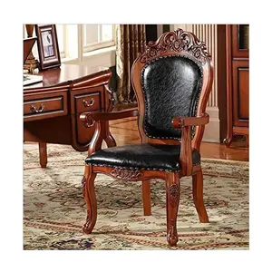 New Handicrafts Chaise aspect royal en bois sculpté à la main avec accoudoir