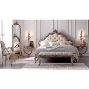 Ensemble de chambre à coucher en bois massif, couleur or, Design élégant, luxueux - Product Image 1