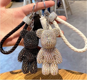 Bling AB Crystal Bear Accessories, Cute <b>Keyrings</b> Braided Leather Keychain Purse <b>Charm</b> Sparkle Teddy Bear Car Keys Ring Bag <b>Charm</b> - Product Image 1