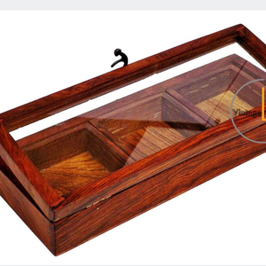 Handmade <b>Wooden</b> Rectangle <b>Box</b> <b>With</b> Glass <b>Lid</b> For Jewelry Watch Eyewear Storage - Product Image 1