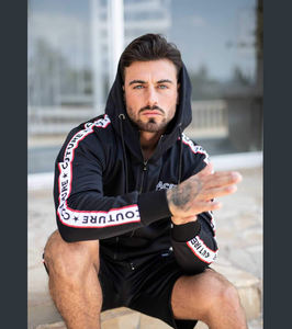 Sudadera con capucha para hombre, de invierno, para gimnasio, con cremallera, rayas laterales, diseño liso, forro polar de poliéster/algodón, antiencogimiento, antipilling, tipo jersey. - Product Image 2